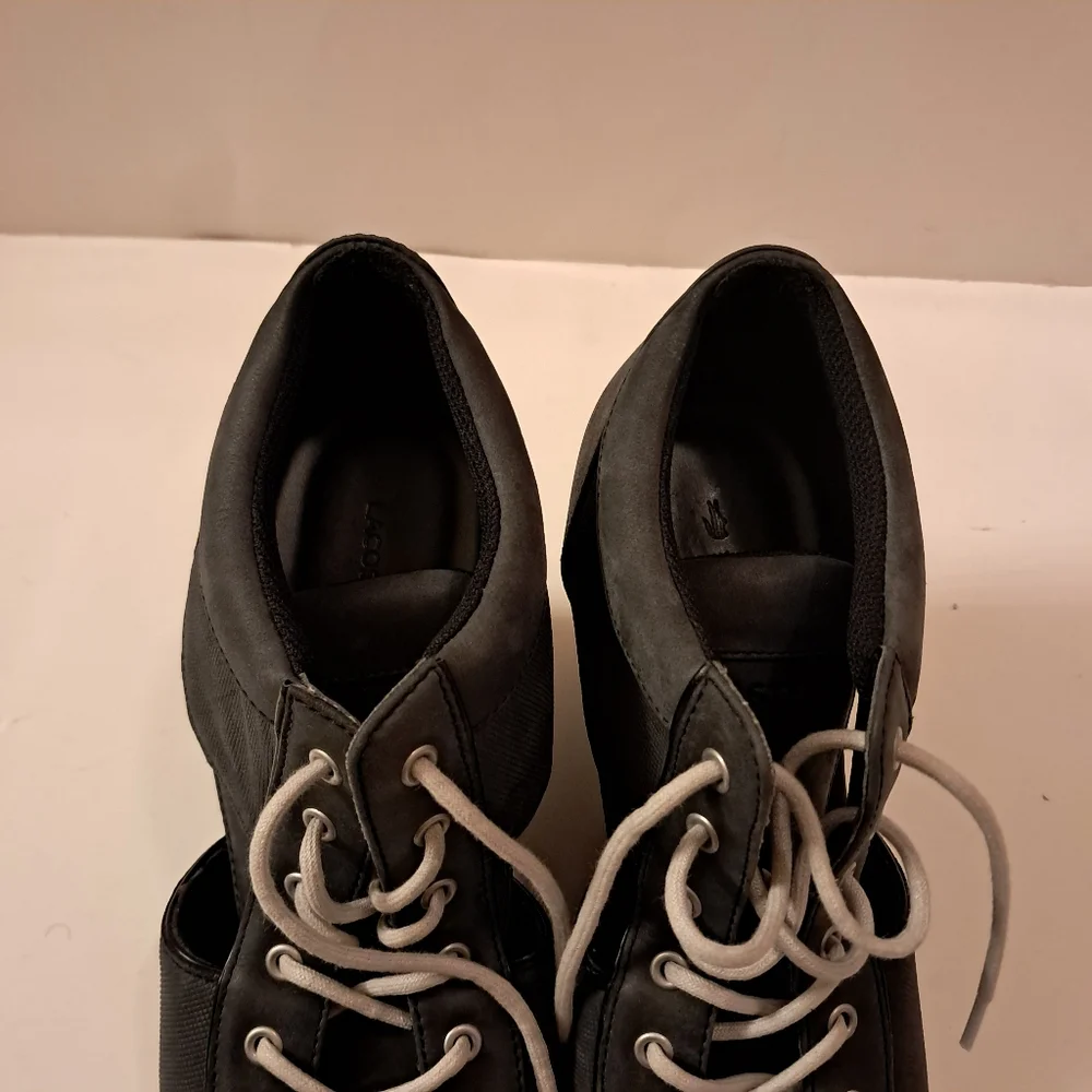 Lacoste Sneakers Peep Toe Wedges Women's 7.5/8 Gray Leather Platform Comfort